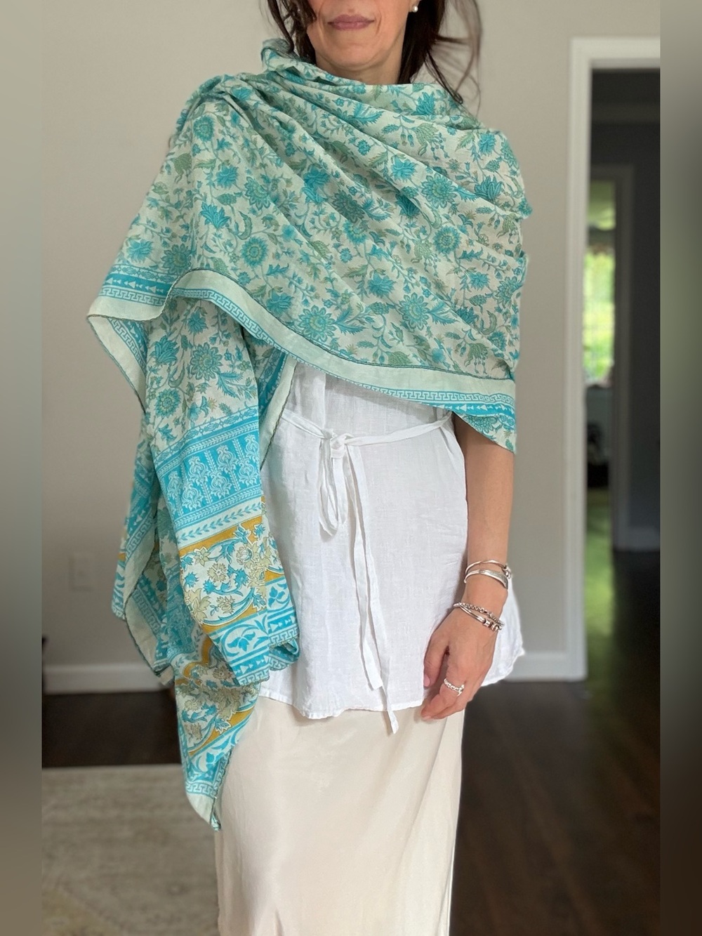 Oversized Scarf or Pareo in Beautiful Aqua Floral Print